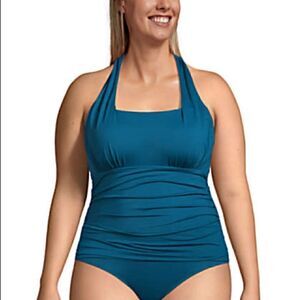 Land’s End Plus Regular size square neck halter soft cup tankini top var…